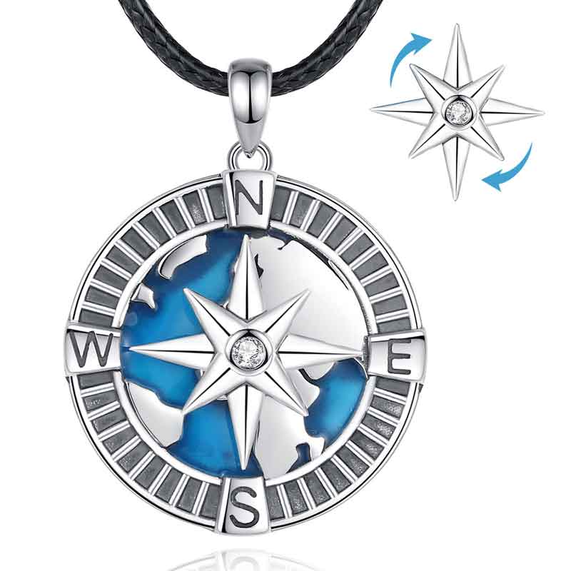 Merryshine Jewelry S925 Sterling Silver Vintage Compass Pendant Necklace
