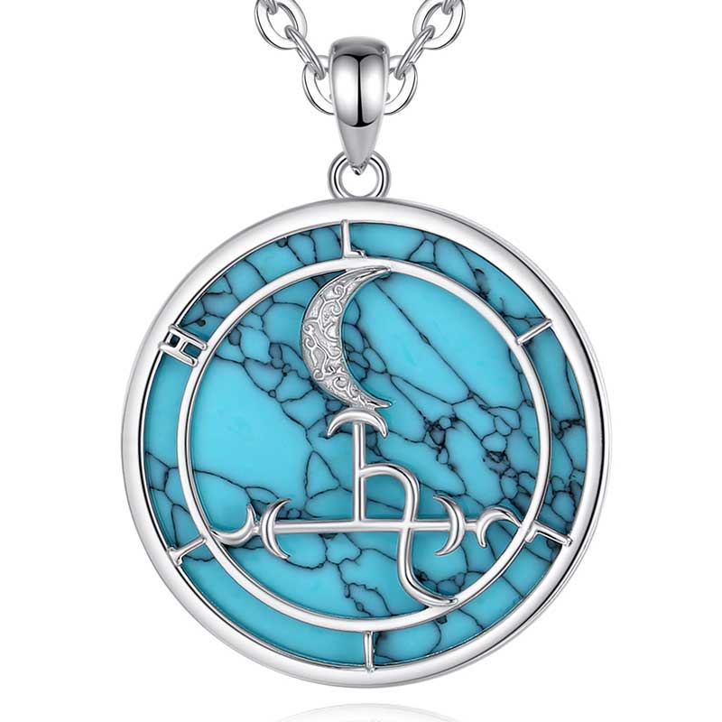 Merryshine Jewelry 925 Sterling Silver Lilith Sigil Turquoise Pendant Necklace