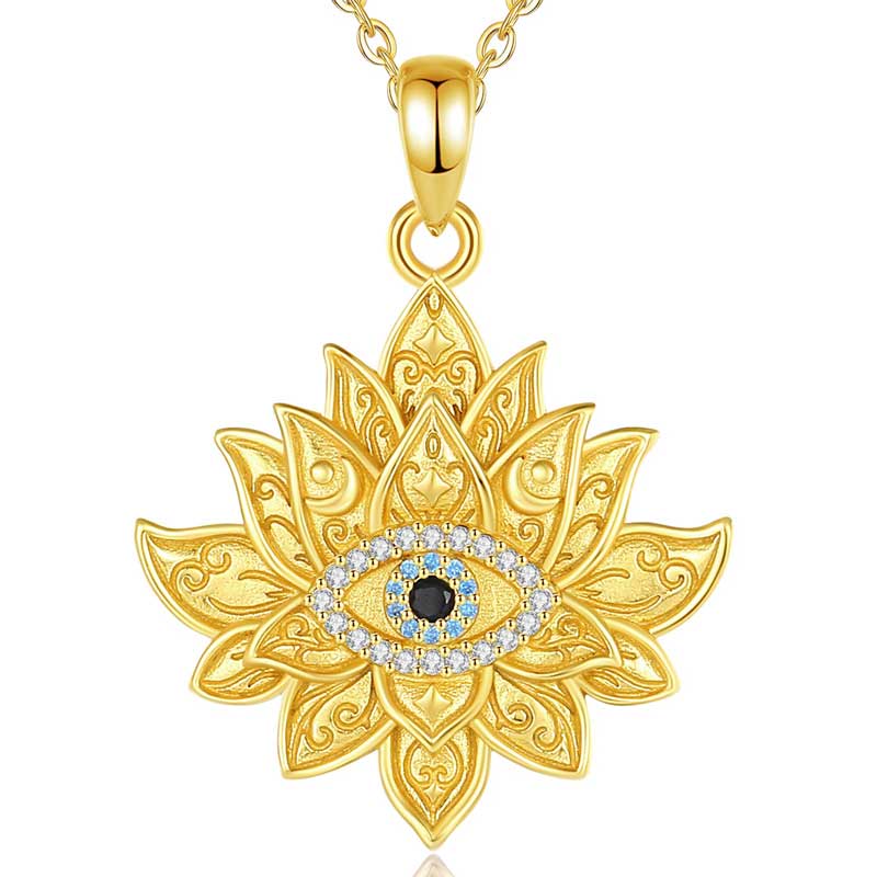 Merryshine Jewelry 18K Gold Plated Lotus and Evil Eye Pendant Necklace