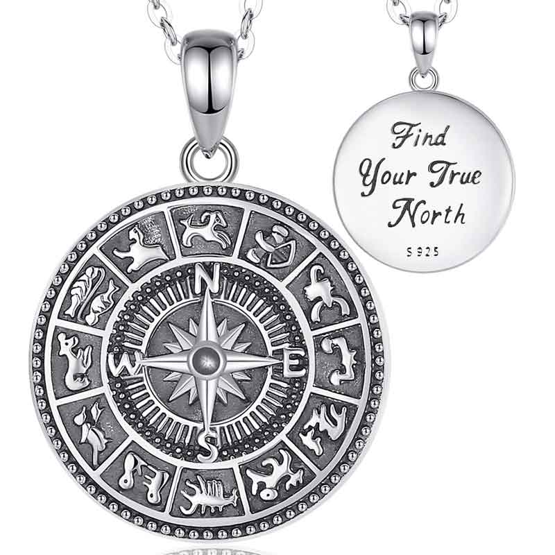 Merryshine Jewelry 925 Sterling Silver Zodiac Compass Photo Locket Pendant Necklace