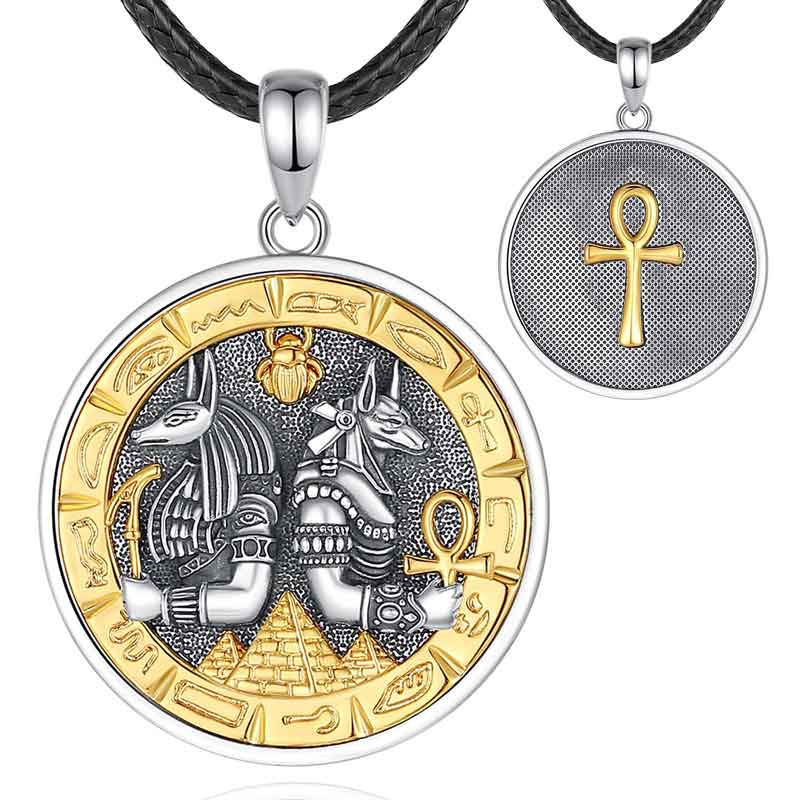 Merryshine Jewelry 925 Sterling Silver Anubis and Horus Pendant Necklace for Men