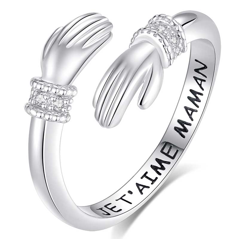 Merryshine Jewelry Embrace Elegance 925 Sterling Silver Hug Hand Design Rings for Mom