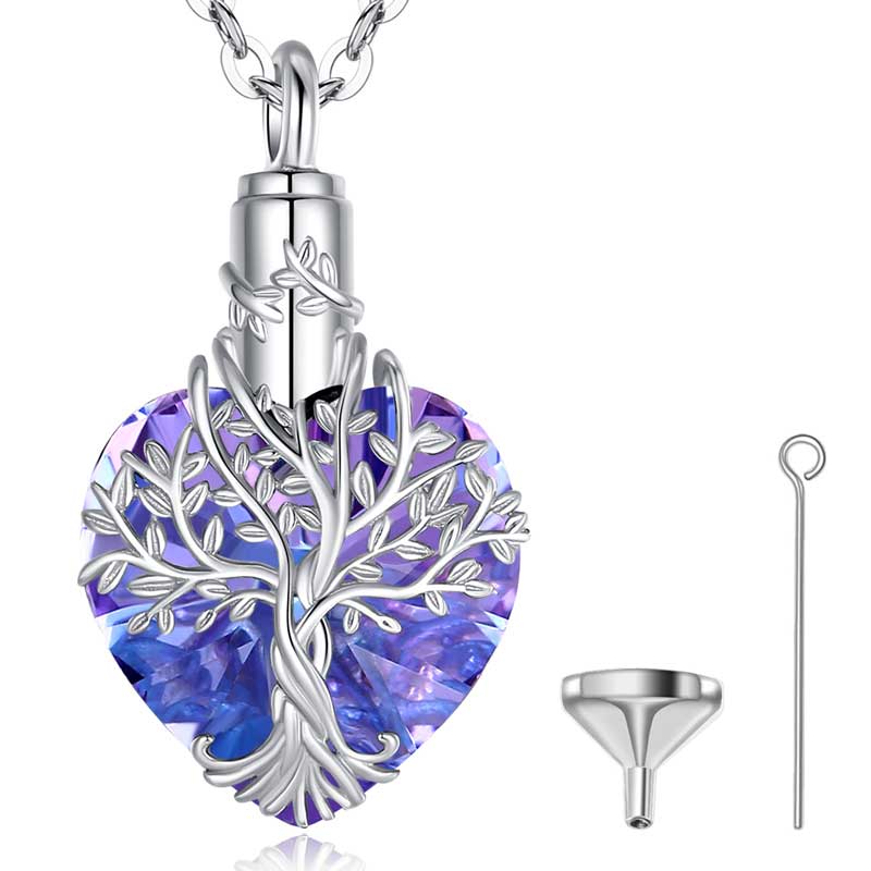 Merryshine Cremation Jewelry 925 Sterling Silver Heart Shaped Tree of Life Design Urn Pendant