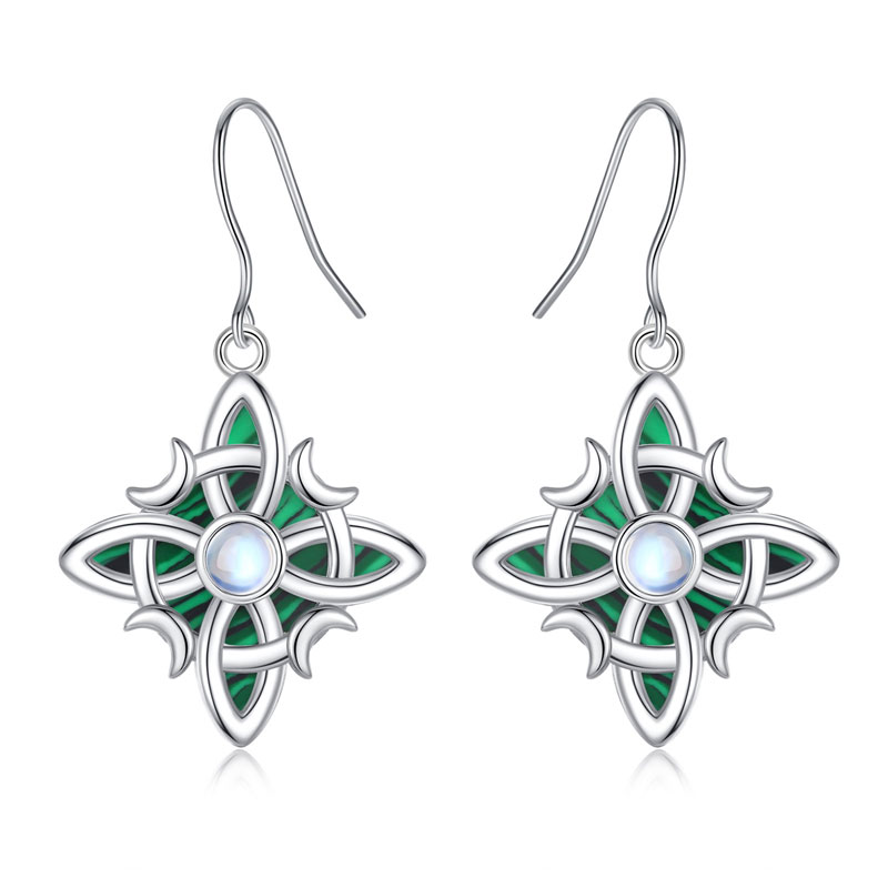 Merryshine Jewelry 925 Sterling Silver Wicca Knot Drop Earrings with Malachite and Moonstone
