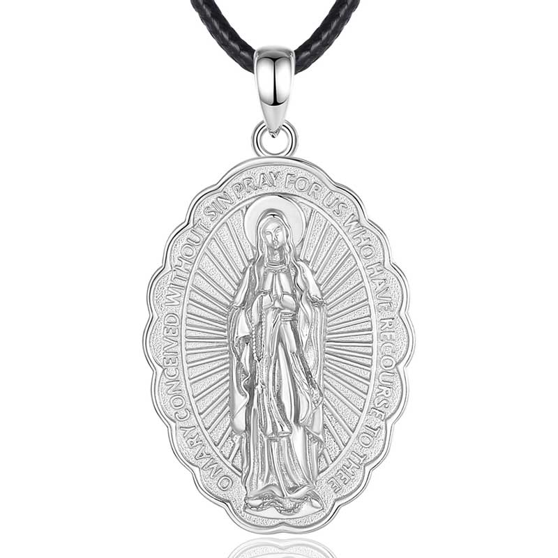 Merryshine Jewelry 925 Sterling Silver with Platinum Plated Virgin Mary Relief Design Pendant Necklace