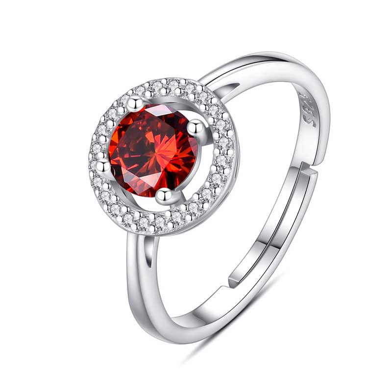 Merryshine Jewelry January Birthstone Round Shaped Red Cubic Zirconia Rings for Women