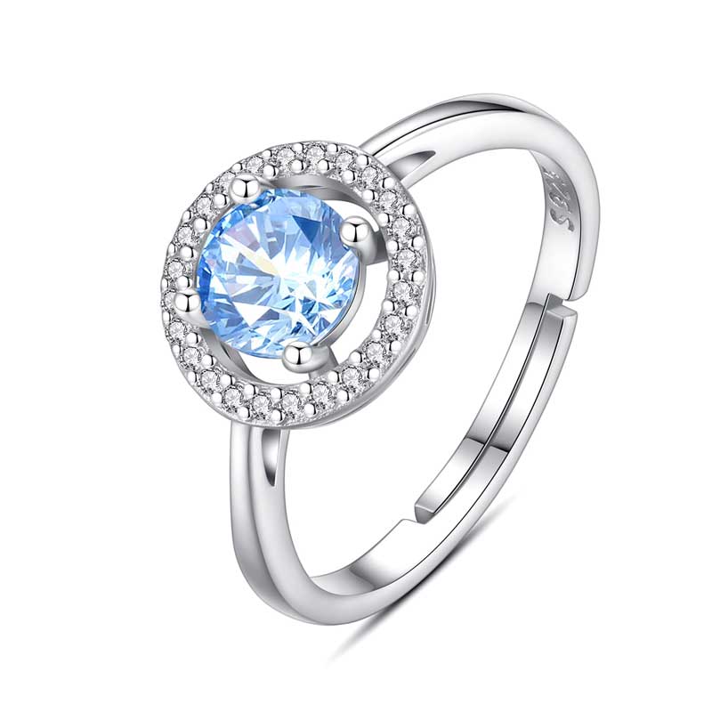 Merryshine Jewelry 925 Sterling Silver March Birthstone Blue Cubic Zirconia Ring for Women