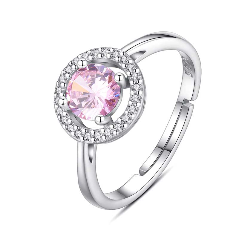 Merryshine Jewelry 925 Sterling Silver October Birthstone Pink Cubic Zirconia Ring for Women