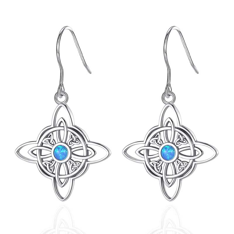 Merryshine Exquisite Jewelry 925 Sterling Silver Unique Design Wicca Knot Drop Earrings with Blue Opal