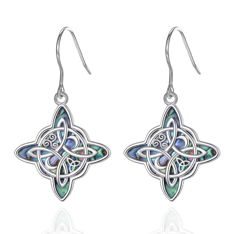 Merryshine Jewelry 925 Sterling Silver Natural Abalone Shell Wicca Knot Design Drop Earrings