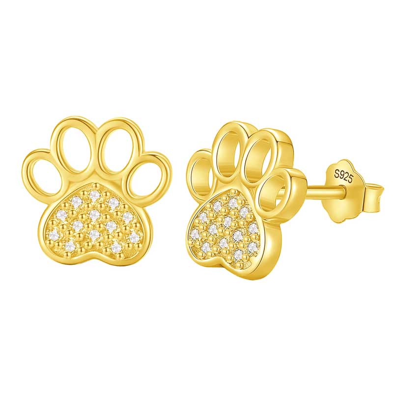 Merryshine Jewelry 925 Sterling Silver 18K Gold Plated Cat Paw Design Stud Earrings for Women