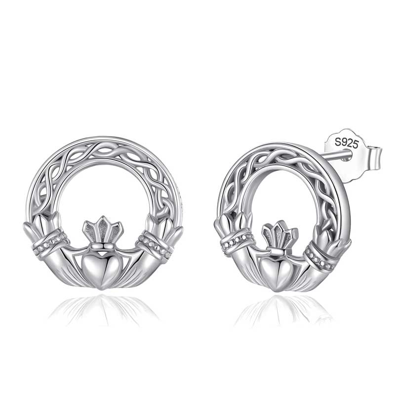 Merryshine Jewelry Highest Quality 925 Sterling Silver Claddagh Element Stud Earrings for Women
