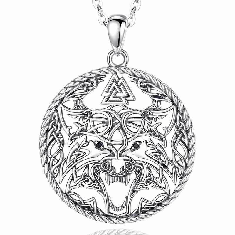 Merryshine Jewelry 925 Sterling Silver Vintage Viking Wolf Wicca Knot Element Pendant Necklace