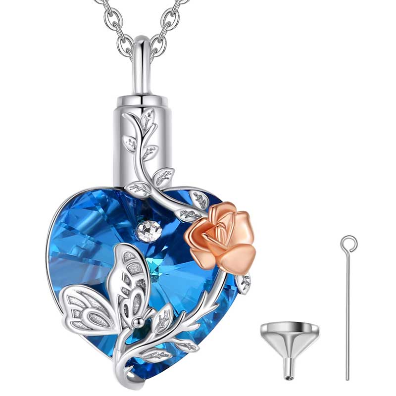 Merryshine Memorial Jewelry Cremation Urn Locket Heart-shaped Austrian Crystal Pendant Necklace for Ashes