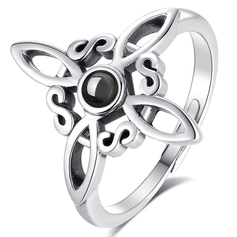 Merryshine Jewelry 925 Sterling Silver Wicca Knot Rings with Black Obsidian