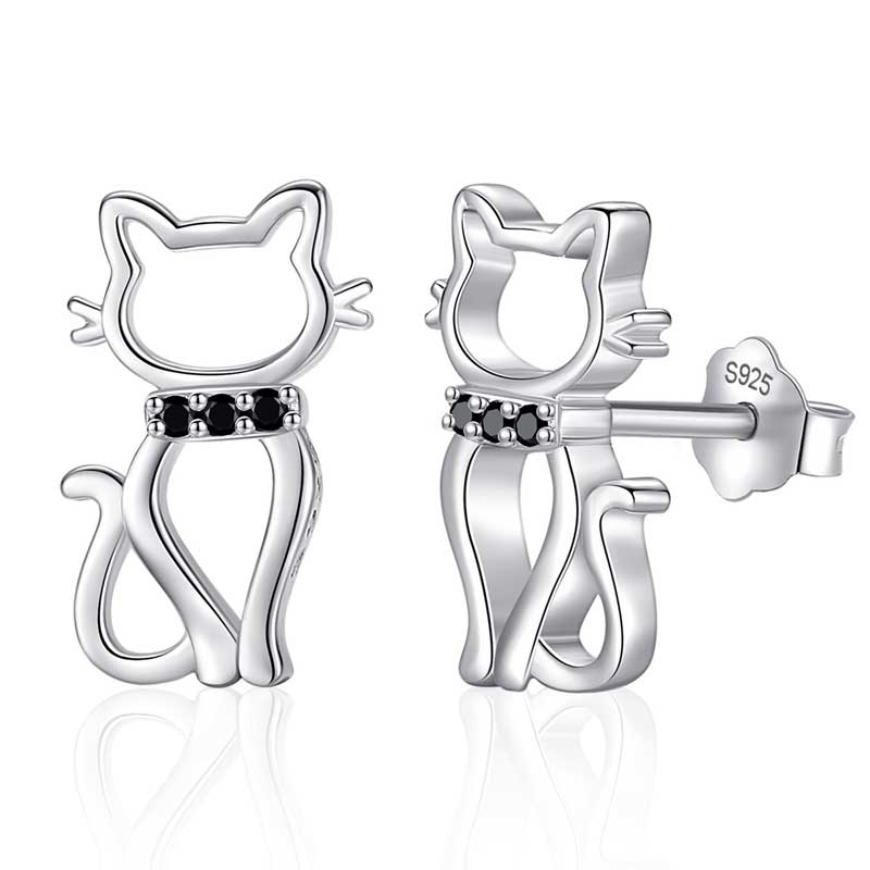 Merryshine Jewelry 925 Sterling Silver Rhodium Plated Elegant Cute Cat Stud Earrings