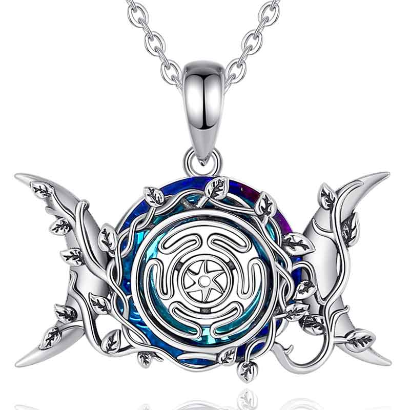 Merryshine Jewelry 925 Sterling Silver Wheel of Hecate and Wicca Moon Pendant Necklace with Austrian Crystal