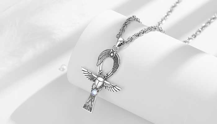 Elegant Ankh Cross Pendant Necklace with Moonstone Inlay | Merryshine Jewelry