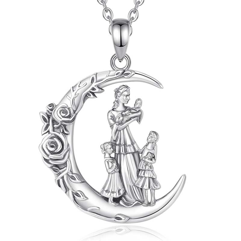 Merryshine Jewelry 925 Sterling Silver Crescent Moon Pendant Necklace for Mother's Day Gift