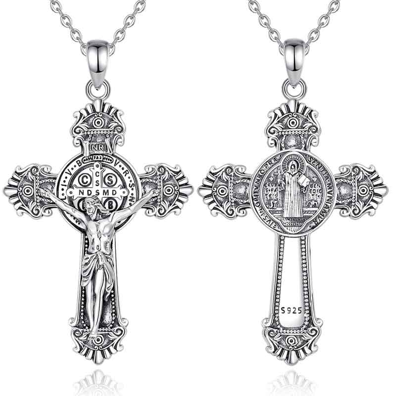 Merryshine Jewelry 925 Sterling Silver Jesus Statue Crucifix Cross Pendant Necklace for Men