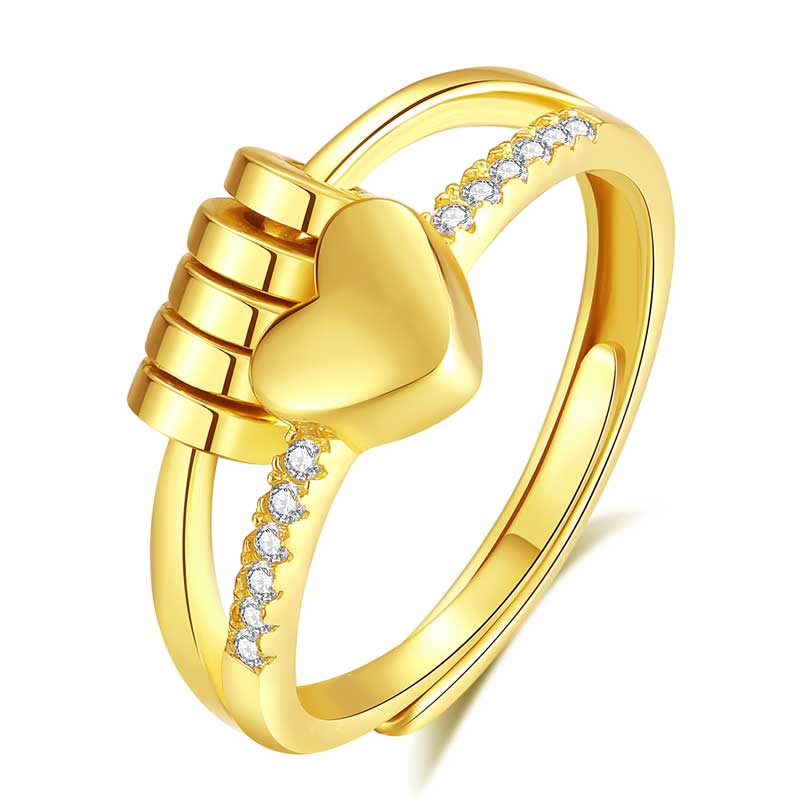 Merryshine Jewelry 925 Sterling Silver 18K Gold Plated Heart Shaped Anti Anxiety Rings for Women
