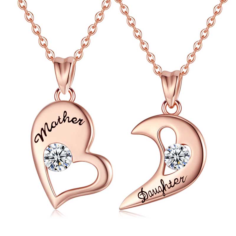 Merryshine Jewelry 925 Sterling Silver with Rose Gold Plated Mother and Daughter Pendant Necklace
