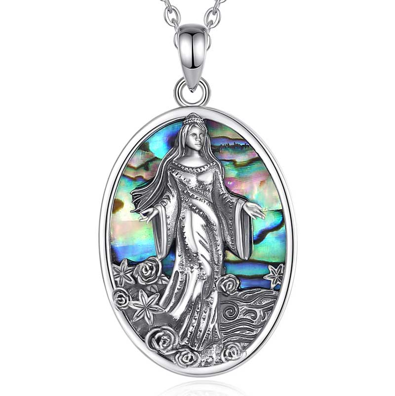 Merryshine Jewelry 925 Sterling Silver Natural Abalone Shell Sea Goddess Design Pendant Necklace