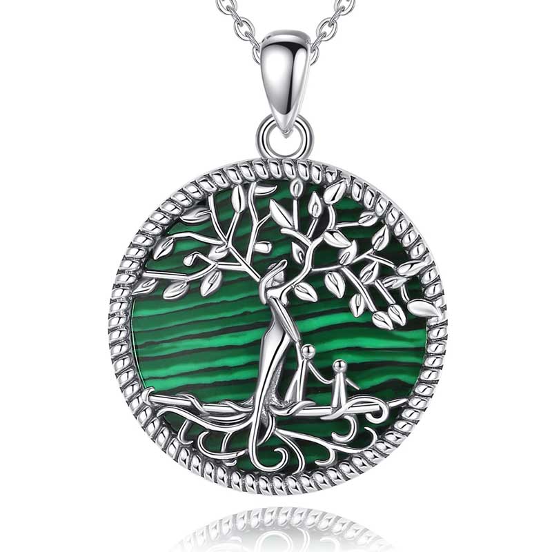 Merryshine Jewelry 925 Sterling Silver Malachite Gemstone Tree of Life Pendant Necklace