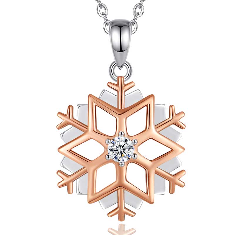 Merryshine Jewelry 925 Sterling Silver Rose Gold Plated Snowflake Shaped Pendant Necklace for Women