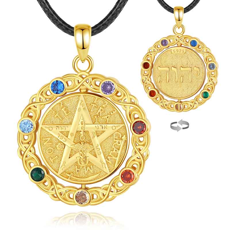 Merryshine Jewelry 925 Sterling Silver 18K Gold Plated 7 Chakra Tetragrammaton Pentagram Pendant Necklace