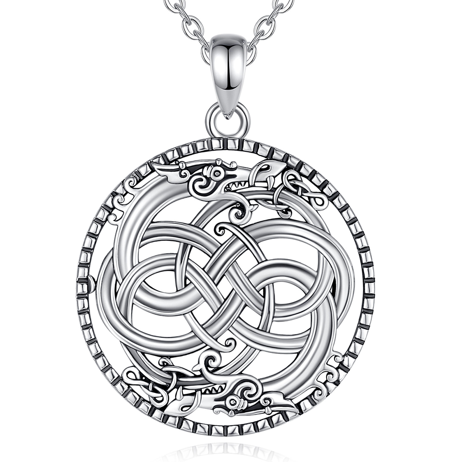 Merryshine Jewelry 925 Sterling Silver Celtic Knot Dragon Design Pendant Necklace for Men