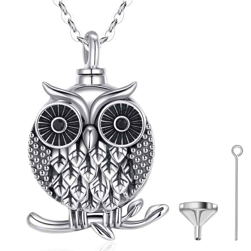 Merryshine Memorial Jewelry 925 Sterling Silver Owl Urn Pendant Necklace for Ashes