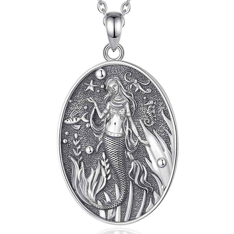 Merryshine Jewelry 925 Sterling Silver Mermaid Element Oval Shaped Pendant Necklace